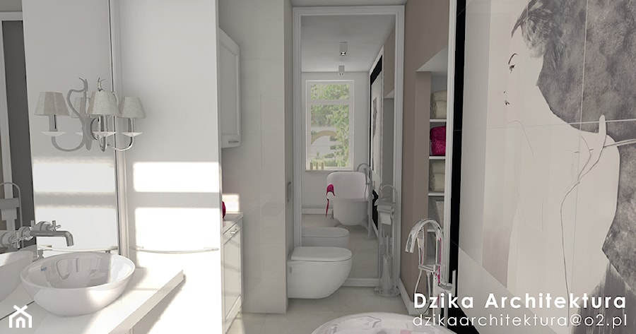 WILLA URSYNÓW - Średnia na poddaszu z lustrem łazienka z oknem, styl tradycyjny - zdjęcie od DziKa Architektura