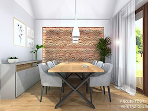 Projekt salonu z jadalnią i kuchnią - Średnia biała szara jadalnia jako osobne pomieszczenie, styl nowoczesny - zdjęcie od Projektowanie Wnetrz Online