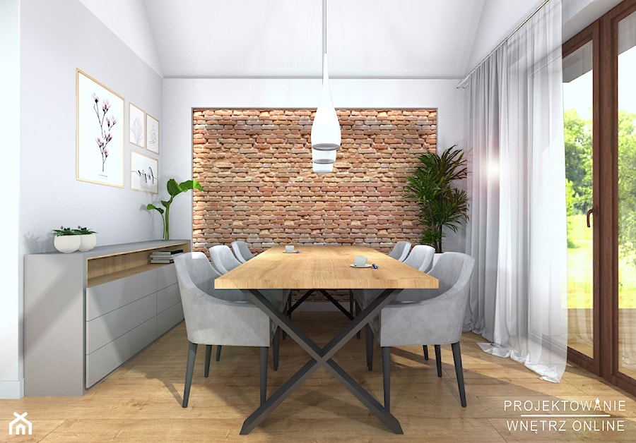 Projekt salonu z jadalnią i kuchnią - Średnia biała szara jadalnia jako osobne pomieszczenie, styl nowoczesny - zdjęcie od Projektowanie Wnetrz Online