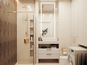 Projekt mieszkania z nutą elegancji - Mała bez okna z pralką / suszarką z lustrem łazienka, styl glamour - zdjęcie od Projektowanie Wnetrz Online