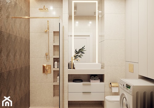 Projekt mieszkania z nutą elegancji - Mała bez okna z pralką / suszarką z lustrem łazienka, styl glamour - zdjęcie od Projektowanie Wnetrz Online
