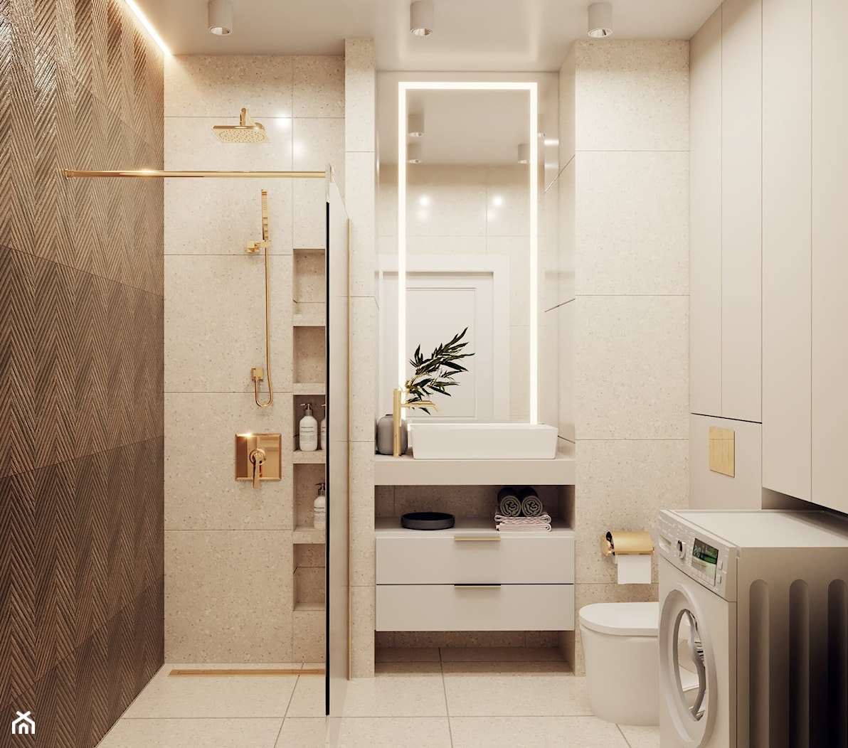 Projekt mieszkania z nutą elegancji - Mała bez okna z pralką / suszarką z lustrem łazienka, styl glamour - zdjęcie od Projektowanie Wnetrz Online - Homebook