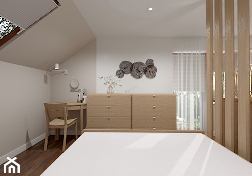 Projekt salonu z jadalnią - Mała beżowa biała sypialnia, styl nowoczesny - zdjęcie od Projektowanie Wnetrz Online