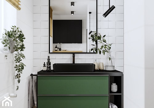 Aranżacja łazienki w mocnych kolorach czerni i zieleni - Łazienka, styl nowoczesny - zdjęcie od Projektowanie Wnetrz Online
