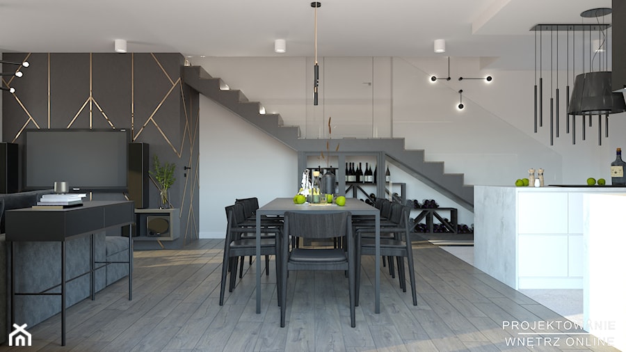 Projekt domu z ciemnym akcentem - Jadalnia, styl nowoczesny - zdjęcie od Projektowanie Wnetrz Online