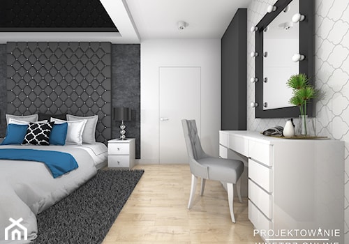 Sypialnia - Średnia biała czarna sypialnia, styl glamour - zdjęcie od Projektowanie Wnetrz Online