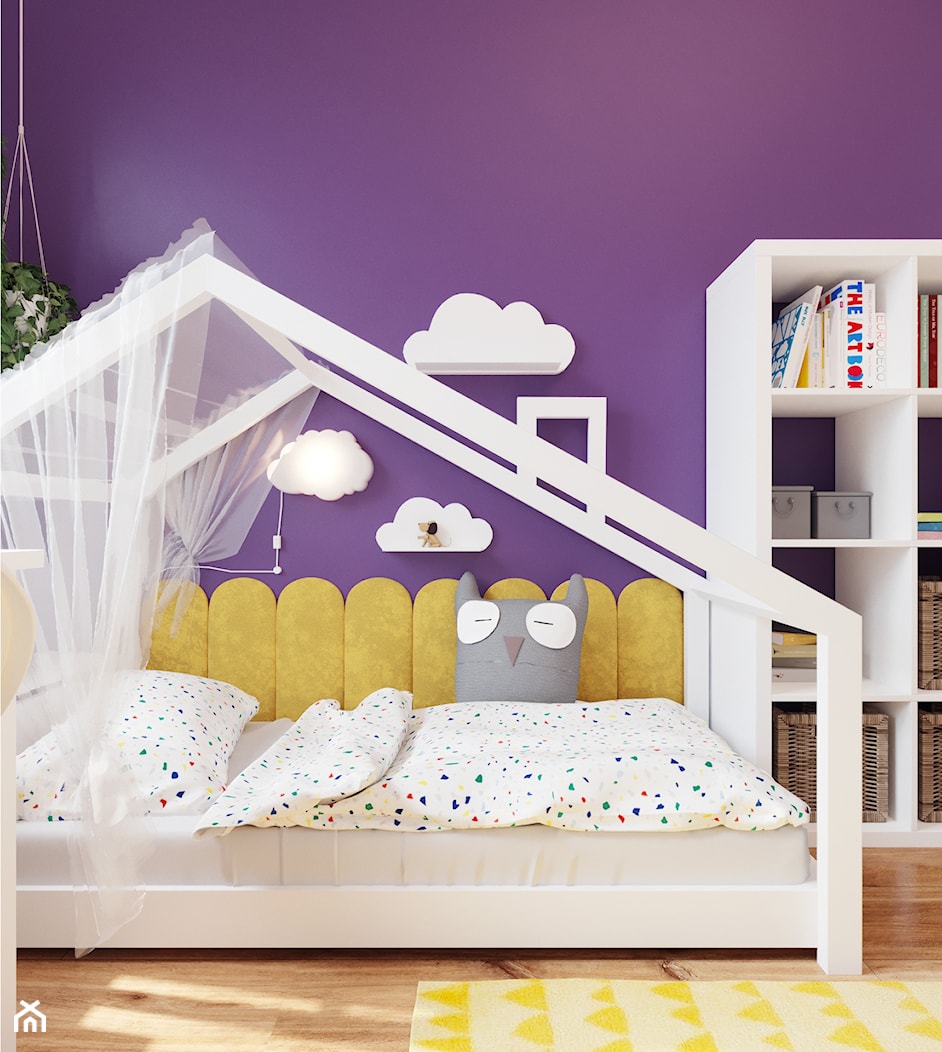 Pokój dziewczynki z fioletowym akcentem - Średni fioletowy pokój dziecka dla dziecka, styl nowoczesny - zdjęcie od Projektowanie Wnetrz Online - Homebook