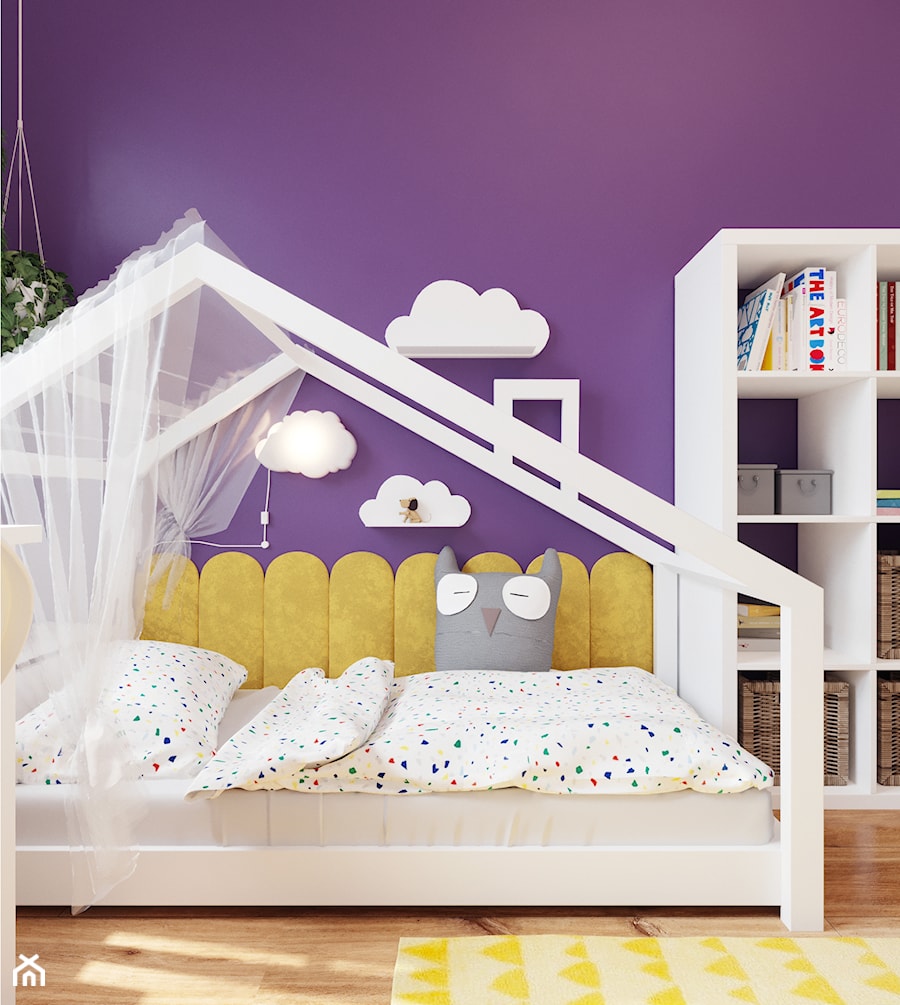 Pokój dziewczynki z fioletowym akcentem - Średni fioletowy pokój dziecka dla dziecka, styl nowoczesny - zdjęcie od Projektowanie Wnetrz Online