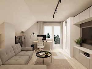 Gabinet w szarościach z kanapą - Biuro, styl nowoczesny - zdjęcie od Projektowanie Wnetrz Online