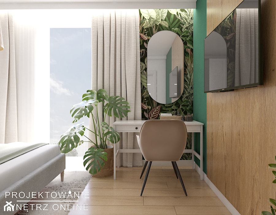 Projekt mieszkania z cegłą i drewnem - Sypialnia, styl nowoczesny - zdjęcie od Projektowanie Wnetrz Online