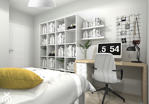 Sypialnia w kolorze turkusowym - Mała biała z biurkiem sypialnia - zdjęcie od Projektowanie Wnetrz Online