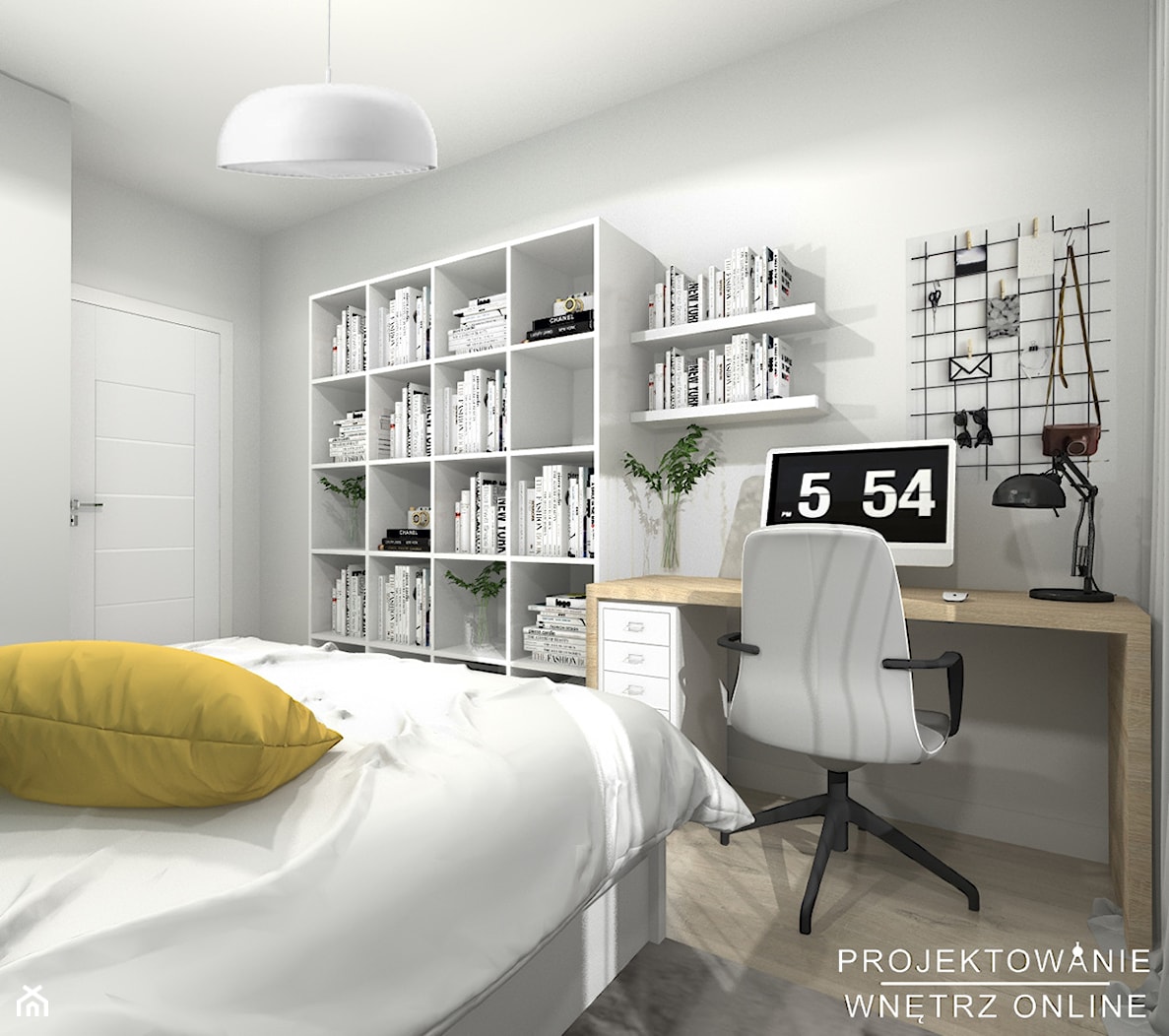 Sypialnia w kolorze turkusowym - Mała biała z biurkiem sypialnia - zdjęcie od Projektowanie Wnetrz Online - Homebook