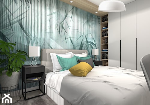 Sypialnia w kolorze turkusowym - Duża zielona sypialnia - zdjęcie od Projektowanie Wnetrz Online