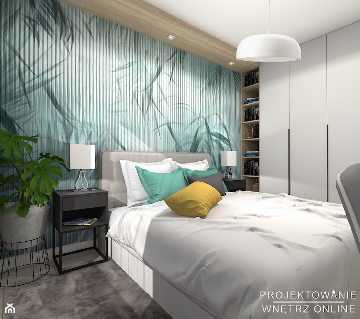 Sypialnia w kolorze turkusowym - Duża zielona sypialnia - zdjęcie od Projektowanie Wnetrz Online - Homebook