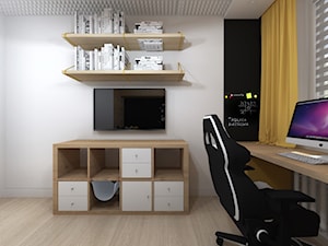 Pokój nastolatka w zabudowie meblowej i ściana z tablicówką - zdjęcie od Projektowanie Wnetrz Online