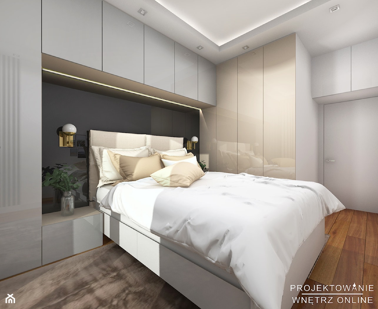 Projekt sypialni glamur w beżach - zdjęcie od Projektowanie Wnetrz Online - Homebook