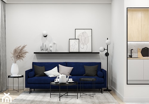 Aranżacja mieszkania z granatową sofą - Salon, styl nowoczesny - zdjęcie od Projektowanie Wnetrz Online