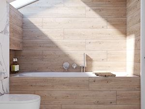 Projekt łazienki na poddaszu z wanną - zdjęcie od Projektowanie Wnetrz Online