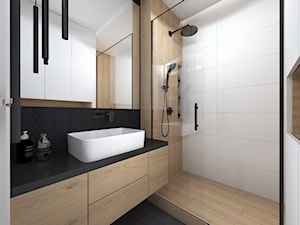 Projekt łazienki oraz wc w stylu minimalistycznym i czarna armatura - zdjęcie od Projektowanie Wnetrz Online