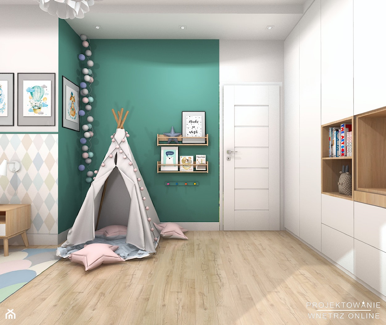 Projekt pokoju dziewczynki w słodkich pastelach - zdjęcie od Projektowanie Wnetrz Online - Homebook