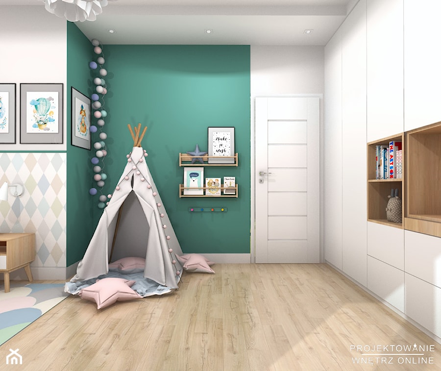 Projekt pokoju dziewczynki w słodkich pastelach - zdjęcie od Projektowanie Wnetrz Online