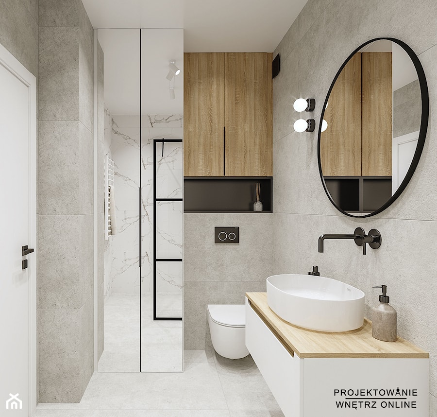 Projekt mieszkania z akcentem drewna - Łazienka, styl nowoczesny - zdjęcie od Projektowanie Wnetrz Online