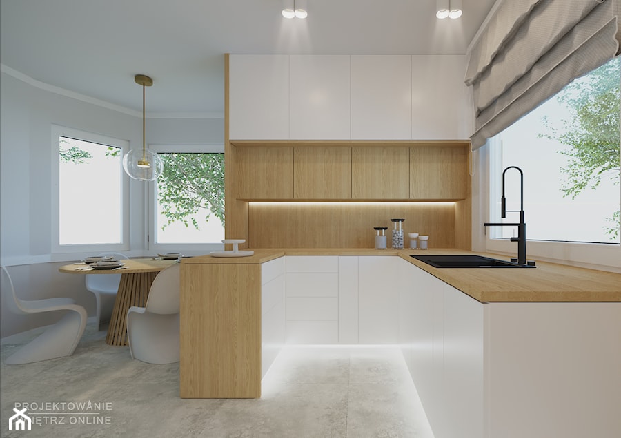 Kuchnia w drewnie i bieli - zdjęcie od Projektowanie Wnetrz Online