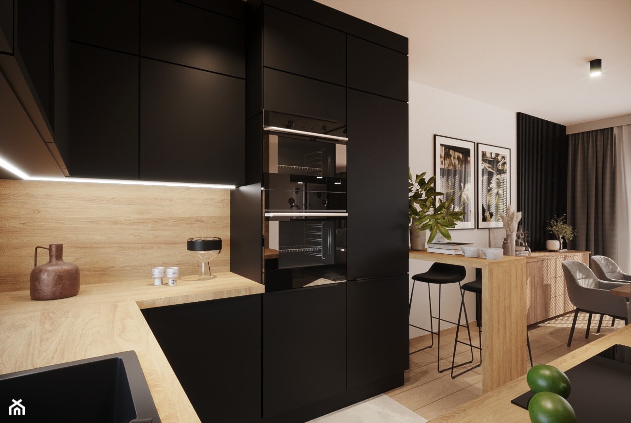 Mieszkanie w ciemnych odcieniach grafitu z elementami w stylu loft - Kuchnia, styl nowoczesny - zdjęcie od Projektowanie Wnetrz Online - Homebook