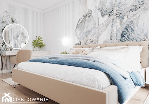 Projekt sypialni z tapetą z motywem botanicznym - Sypialnia, styl glamour - zdjęcie od Projektowanie Wnetrz Online
