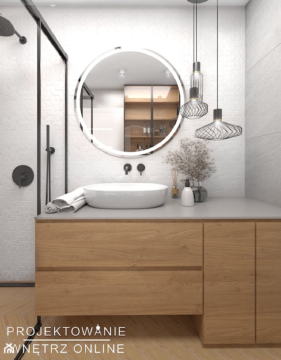 Łazienka z płytkami w jodełkę - Łazienka, styl nowoczesny - zdjęcie od Projektowanie Wnetrz Online