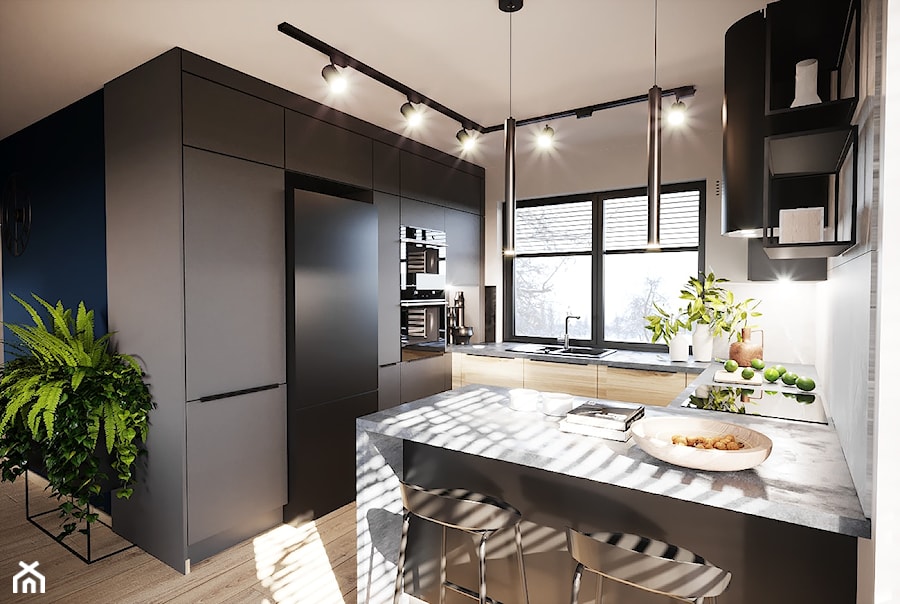 Aranżacja domu w stylu nowoczesnym z akcentem granatu - Kuchnia, styl nowoczesny - zdjęcie od Projektowanie Wnetrz Online