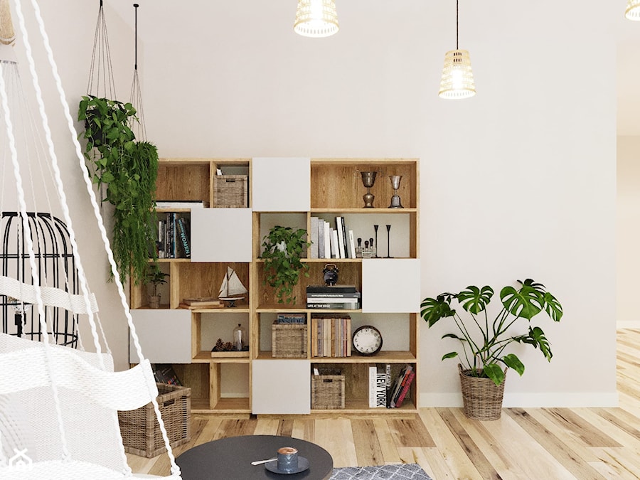 Salon z domowym biurem - Salon, styl nowoczesny - zdjęcie od Projektowanie Wnetrz Online