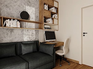 Eleganckie mieszkanie w beżach, czerni i przydymionym drewnie - Biuro, styl nowoczesny - zdjęcie od Projektowanie Wnetrz Online
