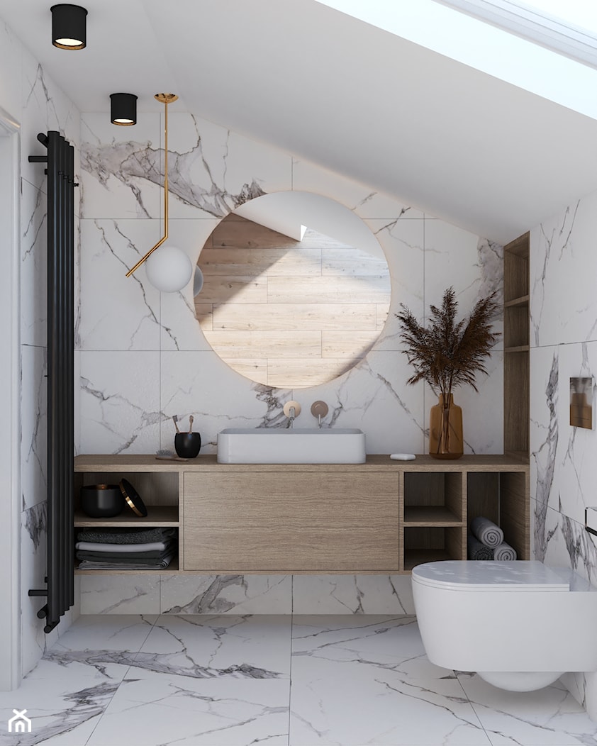 Projekt łazienki na poddaszu z wanną - zdjęcie od Projektowanie Wnetrz Online - Homebook