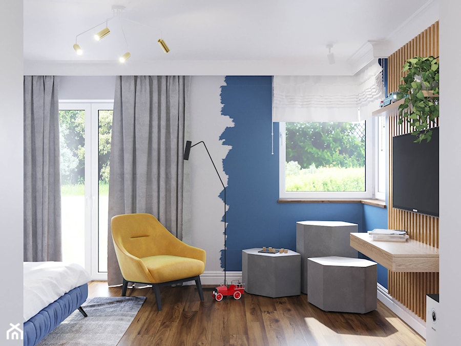 Duży pokój z niebieską farbą - Pokój dziecka, styl nowoczesny - zdjęcie od Projektowanie Wnetrz Online