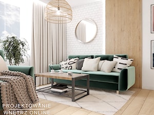 Projekt mieszkania z cegłą i drewnem - Salon, styl nowoczesny - zdjęcie od Projektowanie Wnetrz Online