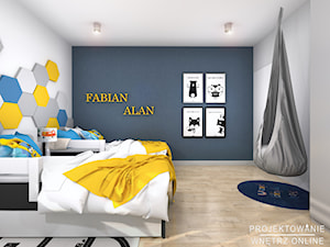 Pokój dziecięcy minionki - Duży biały czarny pokój dziecka dla nastolatka dla chłopca dla rodzeństwa, styl nowoczesny - zdjęcie od Projektowanie Wnetrz Online