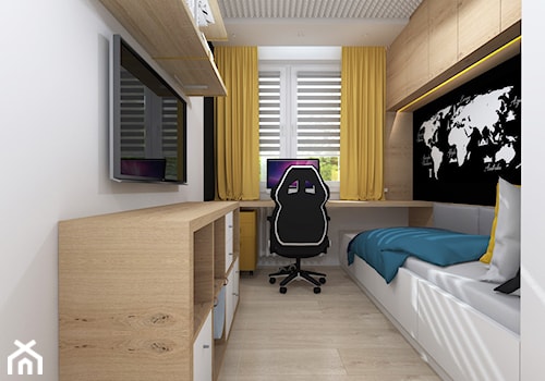 Pokój nastolatka w zabudowie meblowej i ściana z tablicówką - zdjęcie od Projektowanie Wnetrz Online