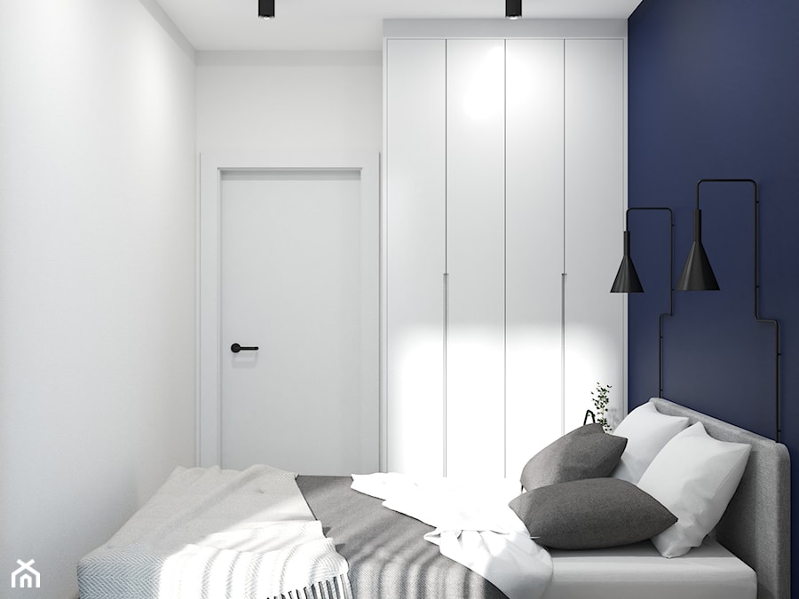 Aranżacja mieszkania z granatową sofą - Sypialnia, styl nowoczesny - zdjęcie od Projektowanie Wnetrz Online