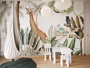 Aranżacja domu w beżach i szarości - Z motywem dżungli z motywem zwierząt pokój dziecka, styl skandynawski - zdjęcie od Projektowanie Wnetrz Online