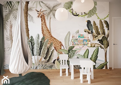 Aranżacja domu w beżach i szarości - Z motywem dżungli z motywem zwierząt pokój dziecka, styl skandynawski - zdjęcie od Projektowanie Wnetrz Online
