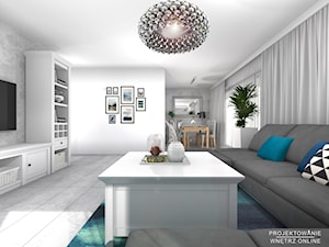 Projektowanie salonu z TV i miejscem na komputer - Średni szary salon z jadalnią - zdjęcie od Projektowanie Wnetrz Online