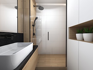 Projekt łazienki oraz wc w stylu minimalistycznym i czarna armatura - zdjęcie od Projektowanie Wnetrz Online