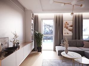 Jasne wnętrze ze sztukaterią - Średni beżowy biały szary salon, styl nowoczesny - zdjęcie od Projektowanie Wnetrz Online