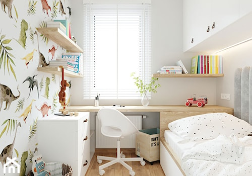 Pokój dla pięciolatka z kolorową tapetą - Średni biały pokój dziecka dla dziecka, styl nowoczesny - zdjęcie od Projektowanie Wnetrz Online