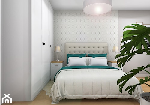 Sypialnia w bieli - Średnia biała szara sypialnia - zdjęcie od Projektowanie Wnetrz Online