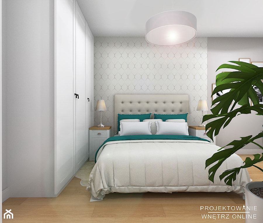 Sypialnia w bieli - Średnia biała szara sypialnia - zdjęcie od Projektowanie Wnetrz Online