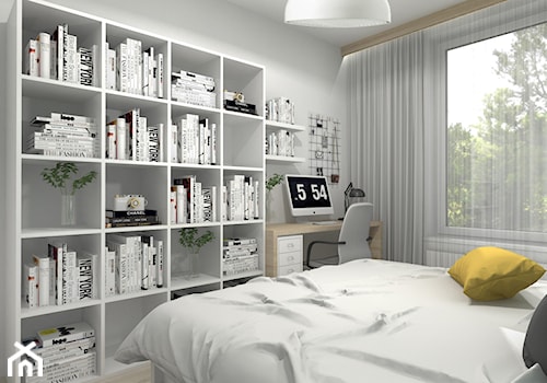 Sypialnia w kolorze turkusowym - Mała szara z biurkiem sypialnia - zdjęcie od Projektowanie Wnetrz Online