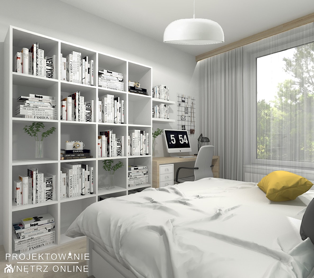 Sypialnia w kolorze turkusowym - Mała szara z biurkiem sypialnia - zdjęcie od Projektowanie Wnetrz Online - Homebook