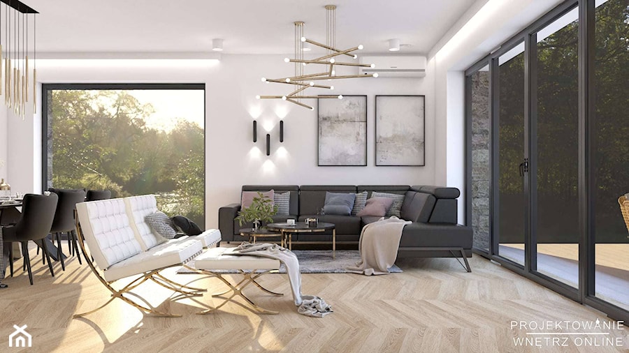 Projekt domu ze złotymi dodatkami - Salon, styl nowoczesny - zdjęcie od Projektowanie Wnetrz Online